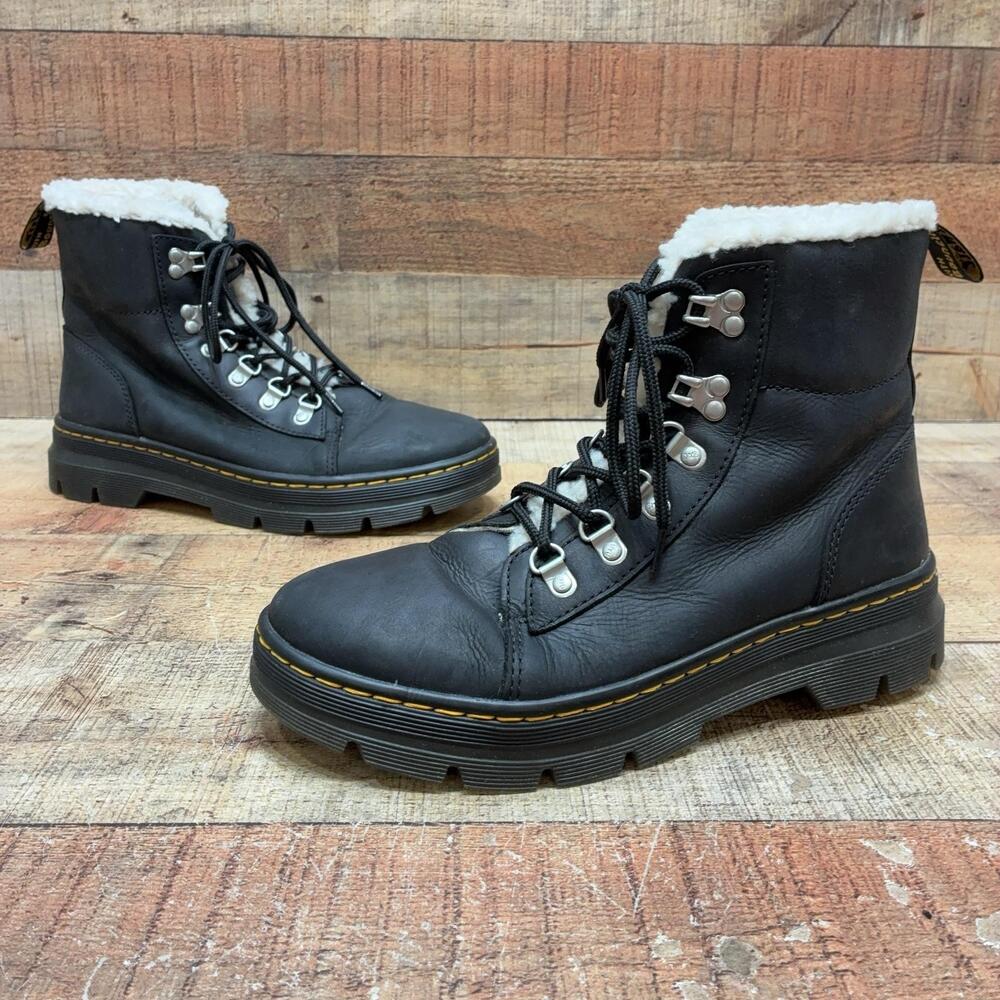 Dr. Martens Combs W Boots Womens Size 9 41 Black Leather Faux Fur Ankle Combat